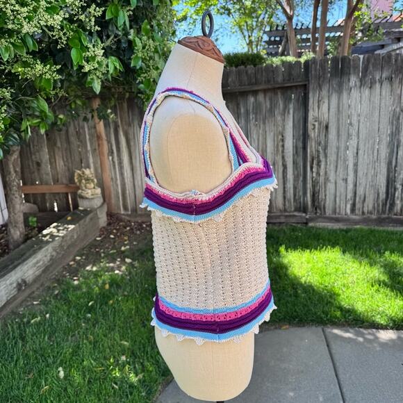 Marc New York Knit Cotton Tank Top Cream Boho Festival Women's Large - Picture 4 of 8